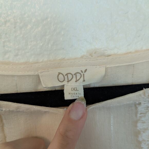 Oddi Cream Beige Linen Like Textured Weave Balloon Sleeve Blouse Size XL Beachy - Picture 3 of 8